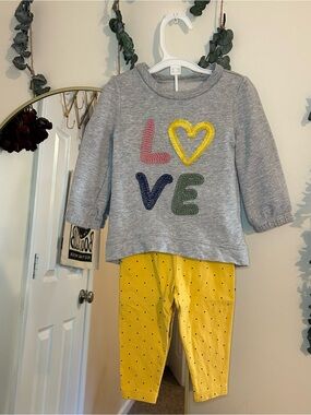 Girls' Grey 'LOVE' Top & Yellow Polka Dot Leggings Matching Set